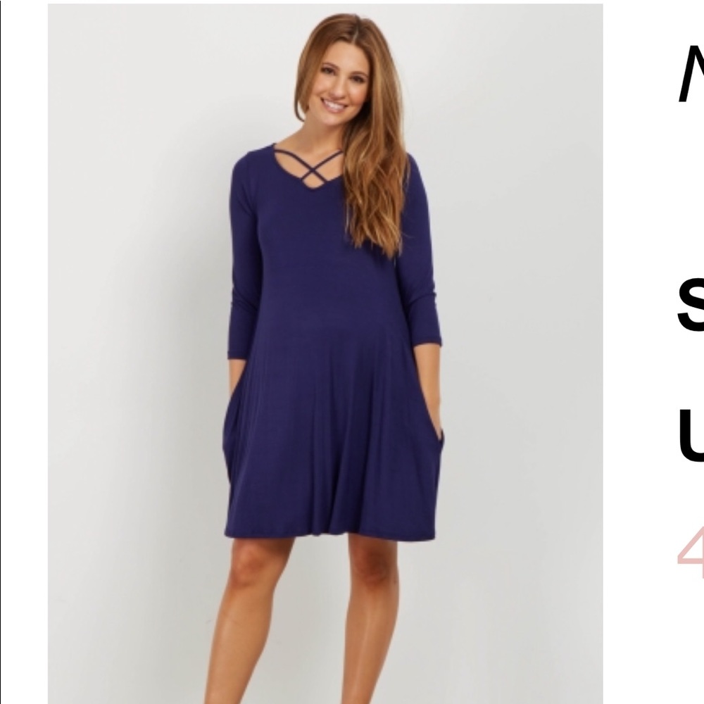 Navy criss cross maternity shift dress